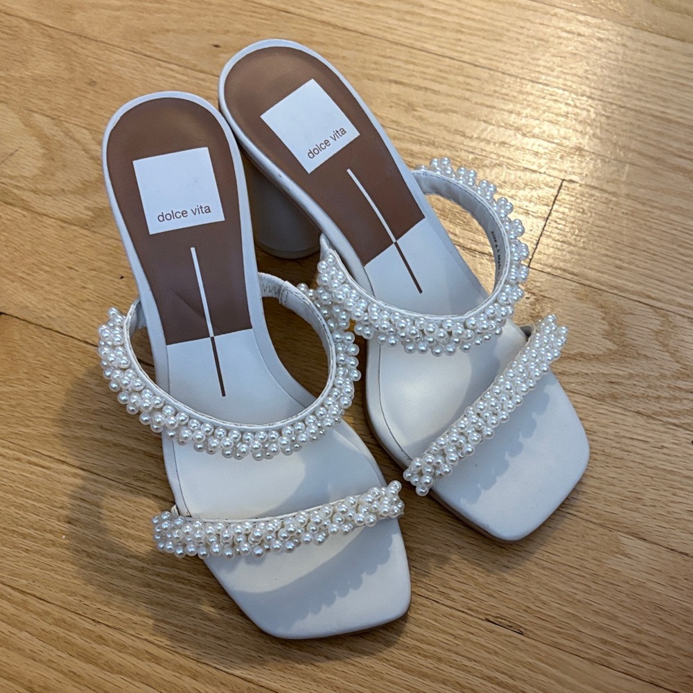 Dolce Vita White Pearl Embellished Heels